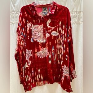Johnny Was Mara Feather Burnout Velvet  Blouse - Size L